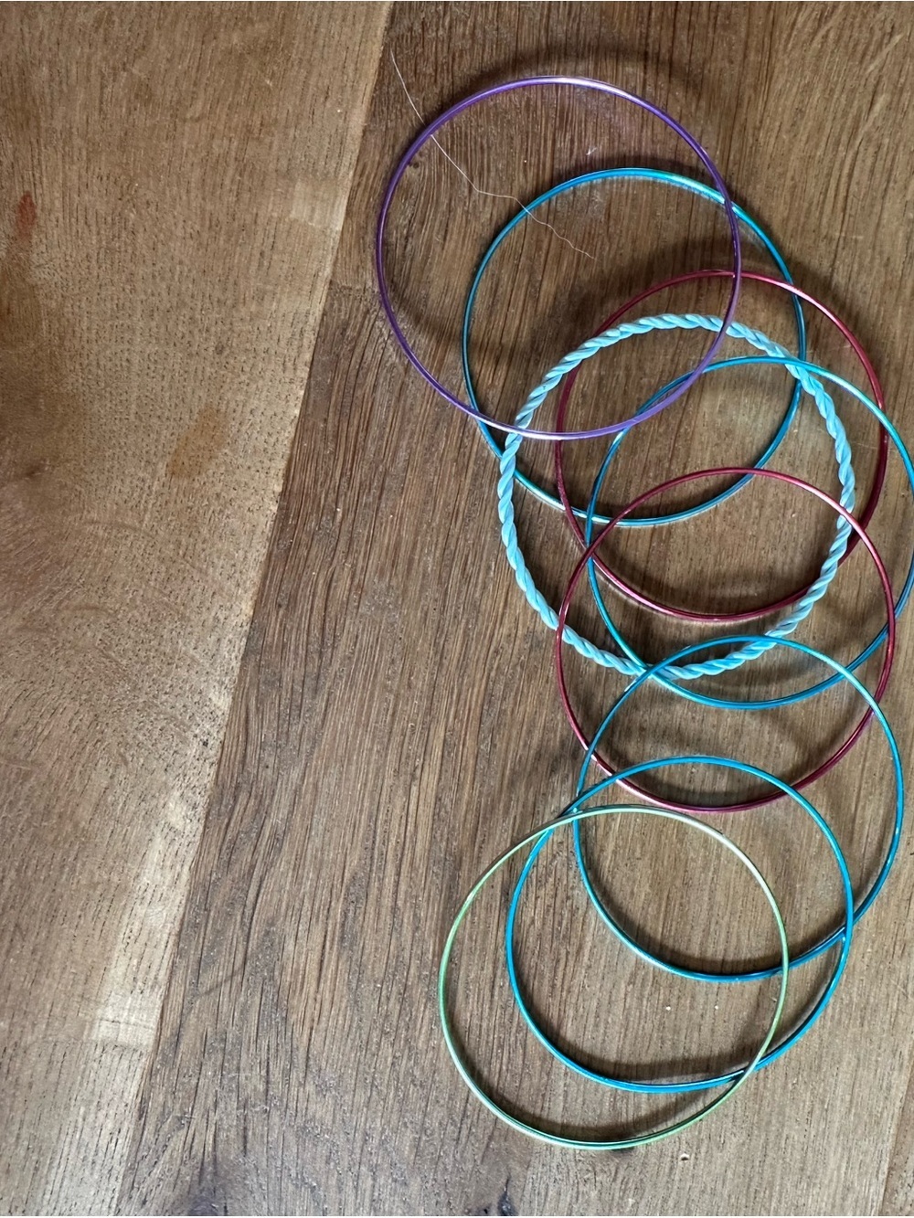 Set of Colorful Metal Bangle Bracelets - Teal, Purple, Pink